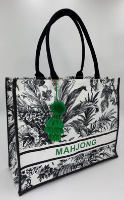 May Mahjong print tote with green print