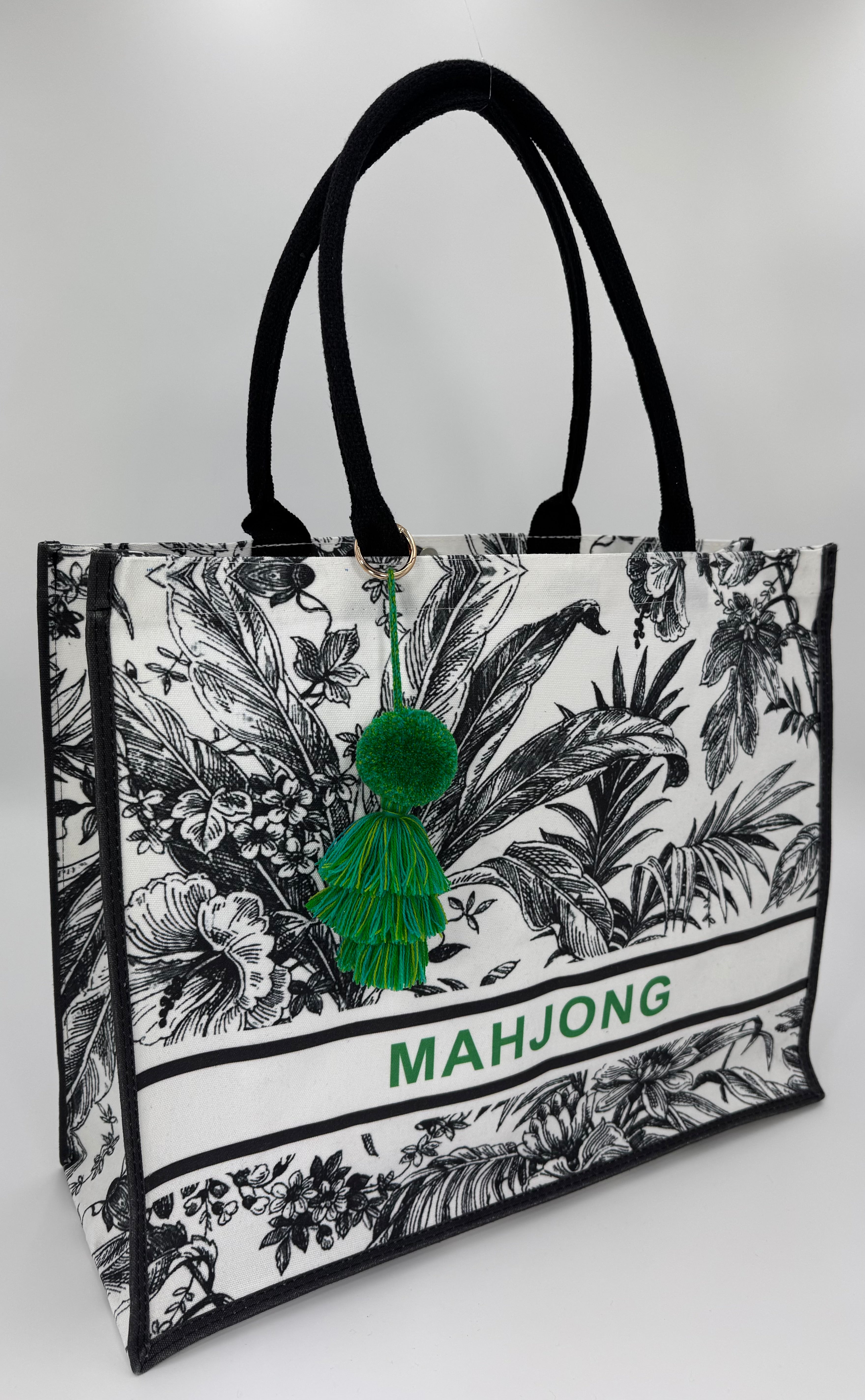 May Mahjong print tote with green print