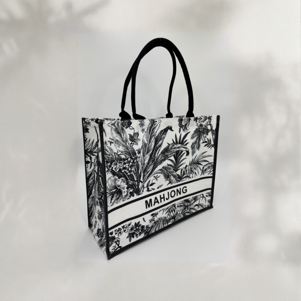 May Mahjong Print Tote Bag- Black Print