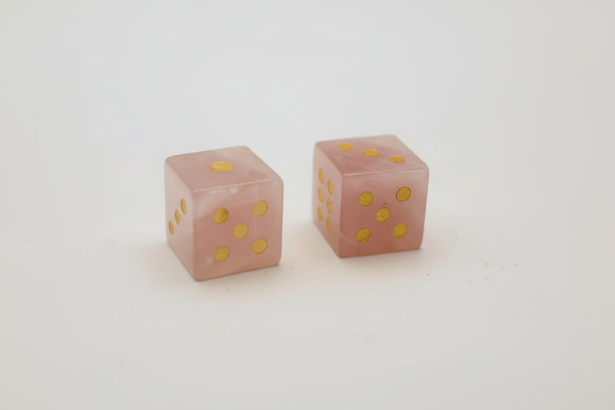 Rose Quartz Bougie Dice with Gold Dots
